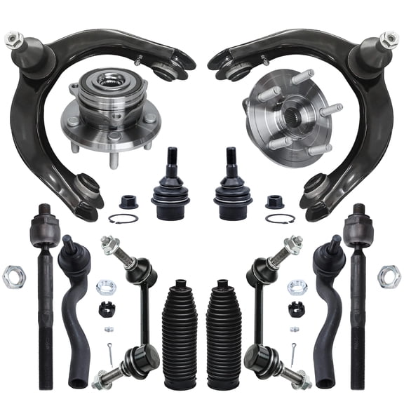 Detroit Axle - 14pc Front End Kit for 11-15 Dodge Durango Jeep Grand Cherokee, Upper Control Arms Tie Rods Sway Bars Lower Ball Joints Wheel Bearing Hubs Boots 2011 2012 2013 2014 2015