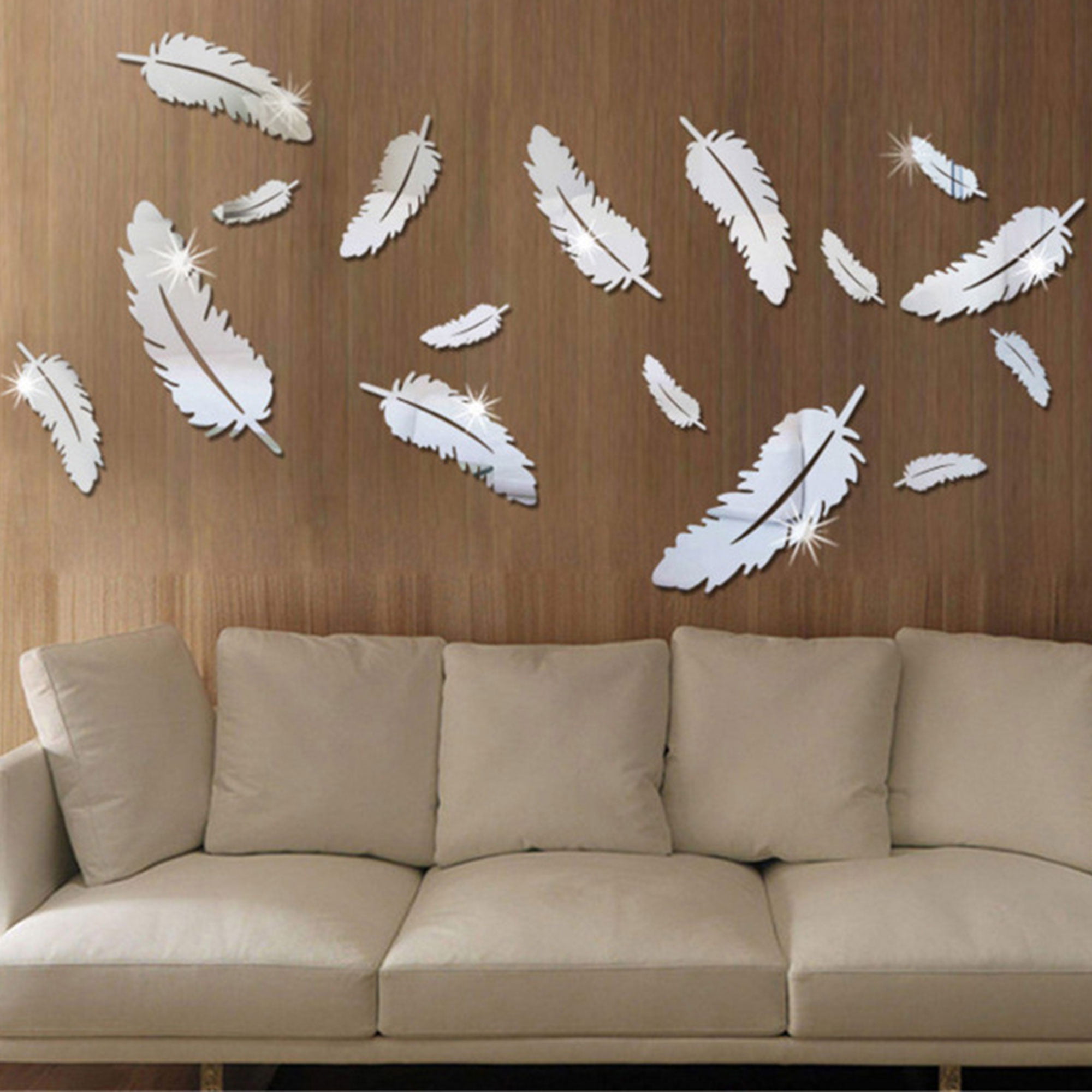 Modern 3D Mirror Feather Wall  Stickers  Wall  Decal  DIY 