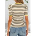 thumbnail image 3 of PRETTYGARDEN Women's Summer Puff Sleeve Tops Casual Ribbed Knit Crop Top Color Block Trendy Crewneck Striped Shirts, 3 of 10