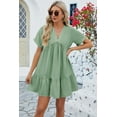 thumbnail image 3 of Women's Ruched Tiered V Neck Short Sleeve Mini Dress for Summer Party Look Silhouette Flattering Fit 100% Polyester, 3 of 11