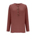thumbnail image 2 of ZUKMRJPC Women's Button Down Shirts Crewneck Casual Long Sleeve Solid Color Pullover Tee Fall Fashion Slim Fit Basic Tops Daily Wear, 2 of 5