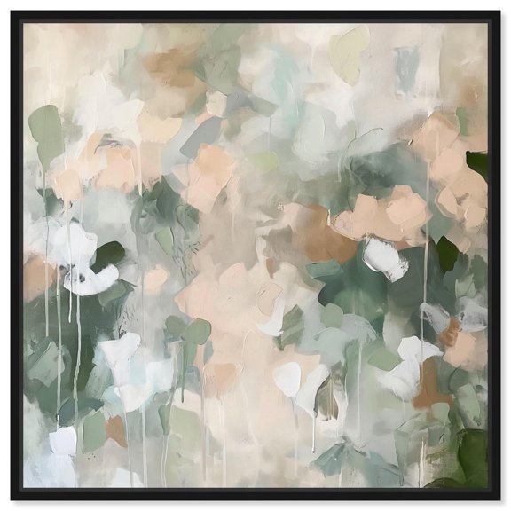 Earth & Emerald Rhythm Canvas Minimal Abstracts by Art Remedy, Black Frame, 12" x 12"