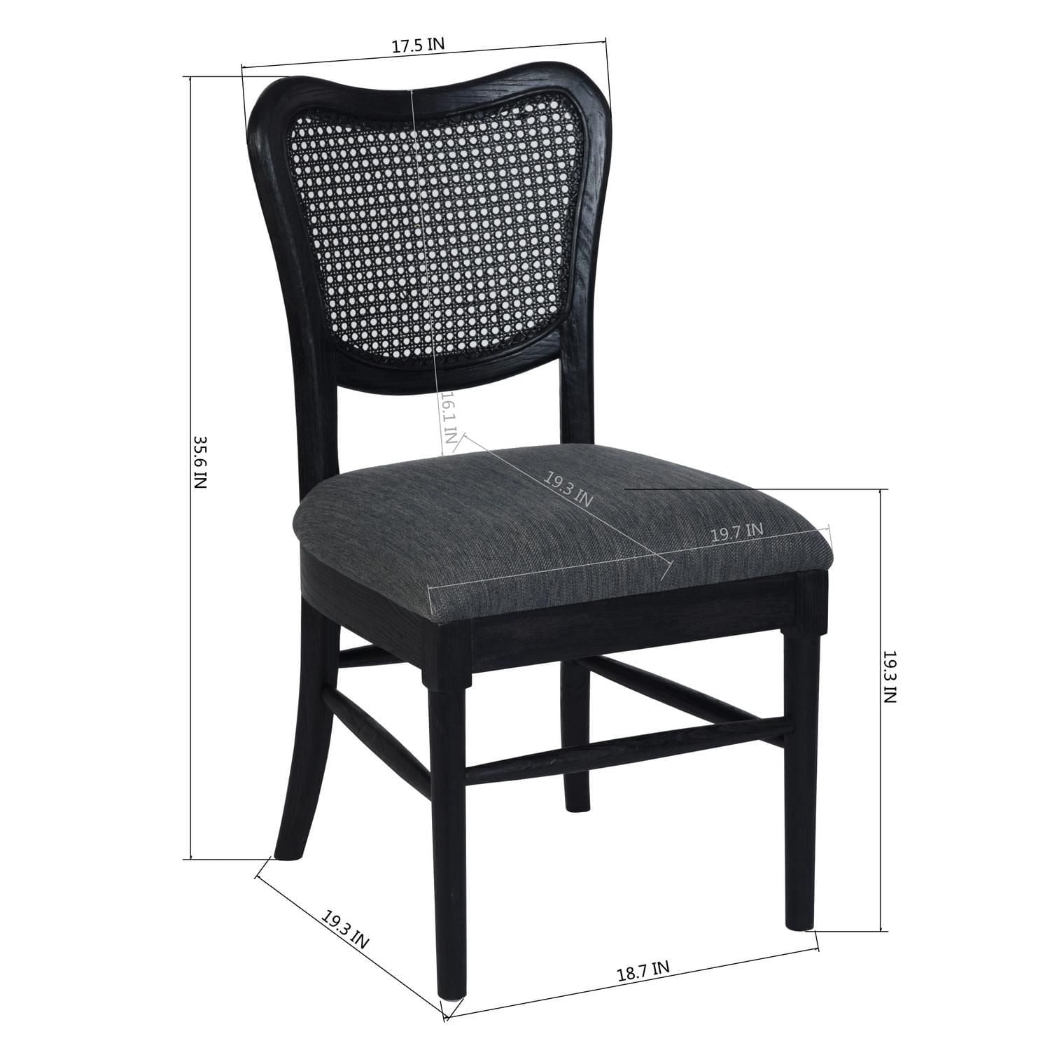 Chaises de salle à manger Lot de 2, chaises latérales rembourrées avec dossier en rotin et pieds en bois, chaises au design moderne du milieu du siècle pour le salon et la cuisine
