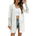thumbnail image 1 of hirigin Women Knit Cardigan with Lace Flower Patchwork Sleeve, Solid Color Single Breasted Spring Clothing, 1 of 6