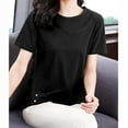 thumbnail image 4 of Short Sleeve Shirts For Women Sevevn Women's Fashionable Retro Embroidered Round Neck Five Quarter Sleeved Short Sleeved Blouse Spring Tops For Women, 4 of 5