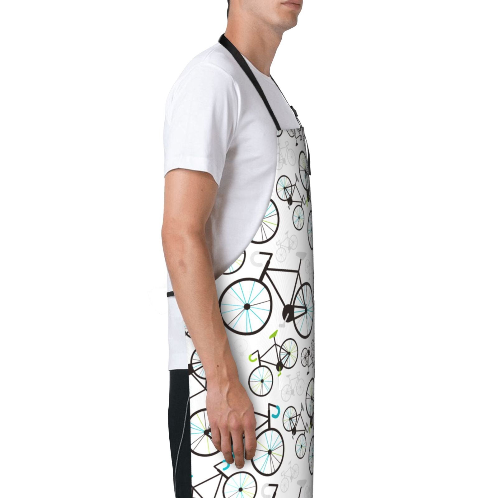 Fuzoiu Bicycle Print Adjustable Waterproof Apron with Pockets,Waterproof Apron for Cooking, Gardening, and Art Projects