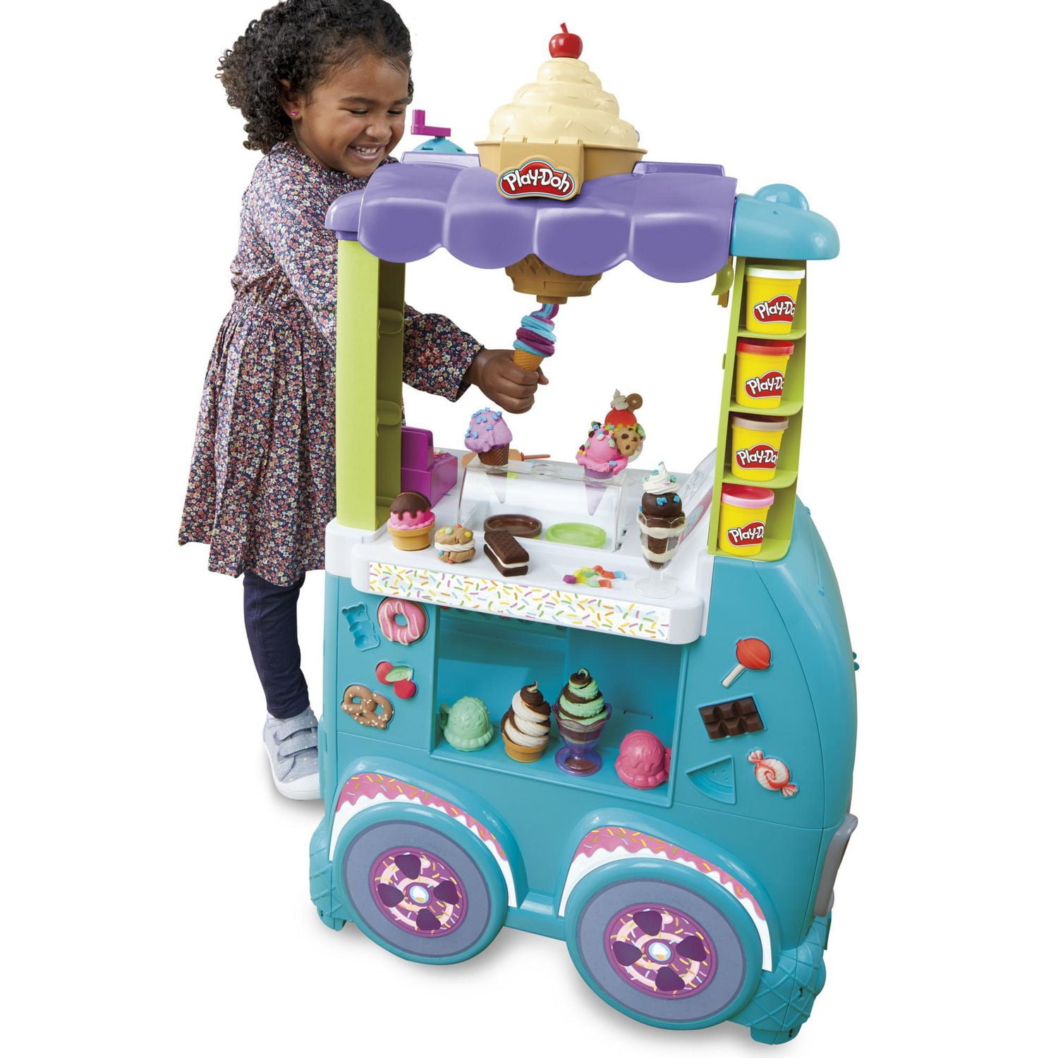 Play-Doh Kitchen Creations Ultimate Ice Cream Truck Playset with 27 Accessories, 12 Cans, Realistic Sounds