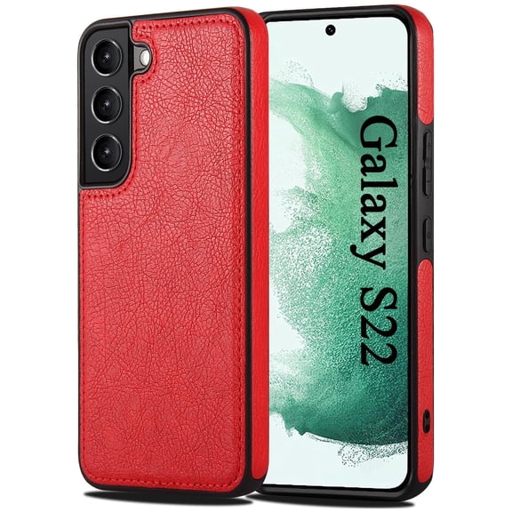 AIOVETEAB Compatible with Samsung Galaxy S22 Case Premium Leather TPU Hybrid Case Cover,Red