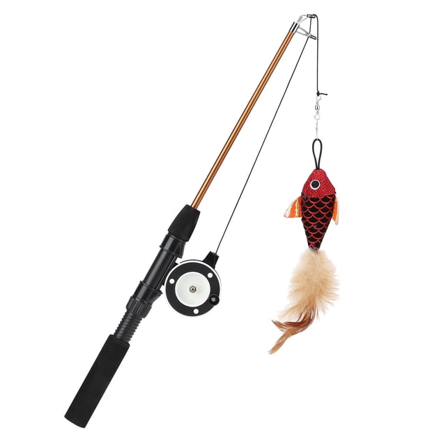 Fish Shape Telescopic Feathers Funny Cat Stick Pet Toy Rods Simulation Fishing Rod Kitten Playing Toy