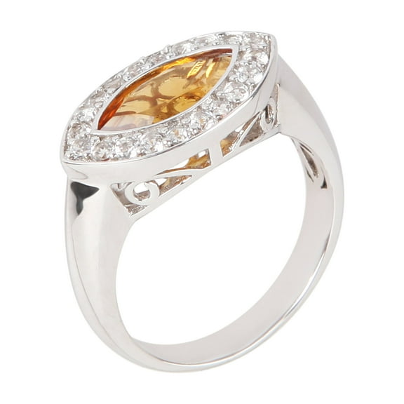 925 Sterling Silver Citrine, White Topaz Ring