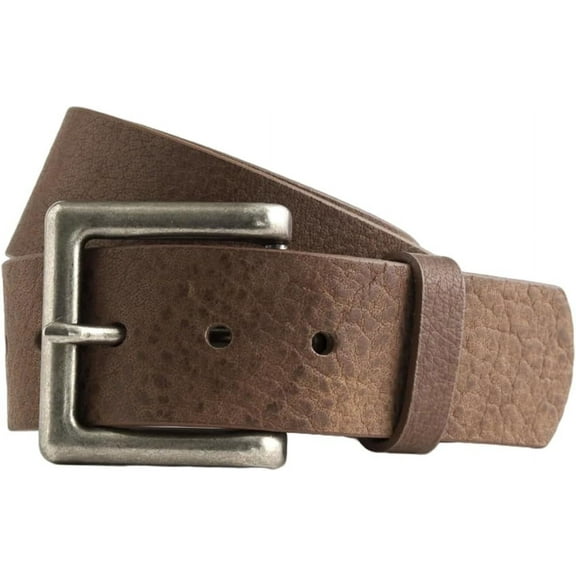 First Mfg Co Men’s Leather Belt, Genuine Leather Casual Dress Belt, Classic Style, Adjustable Fit – Brown, Size 46
