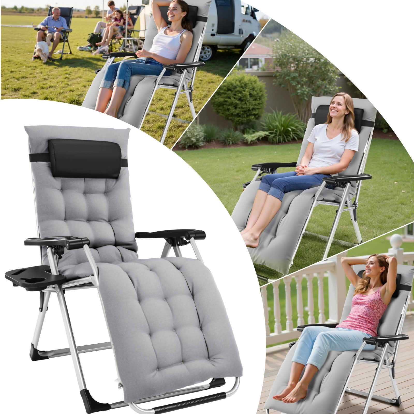 MAYEERTY Zero Gravity Chair Reclining Lounge with Cup Holder Tray Removable Cushion