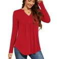 thumbnail image 3 of Fancyglim Women Tunic Tops Long Sleeve Henley Shirts V Neck Casual Pleated Button Blouse Tops Red XL, 3 of 7