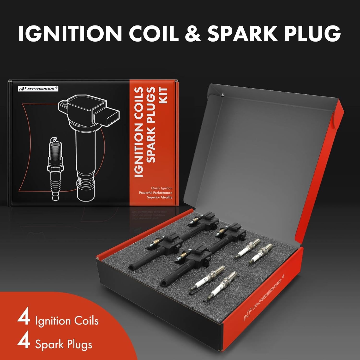 A-Premium Set of 4 Ignition Coil Pack and Iridium Spark Plugs Compatible with Subaru Forester 2011-2013, Impreza 2011-2014, Legacy 2010-2012, WRX 2013-2014, WRX STI 2013-2018, 2.5L