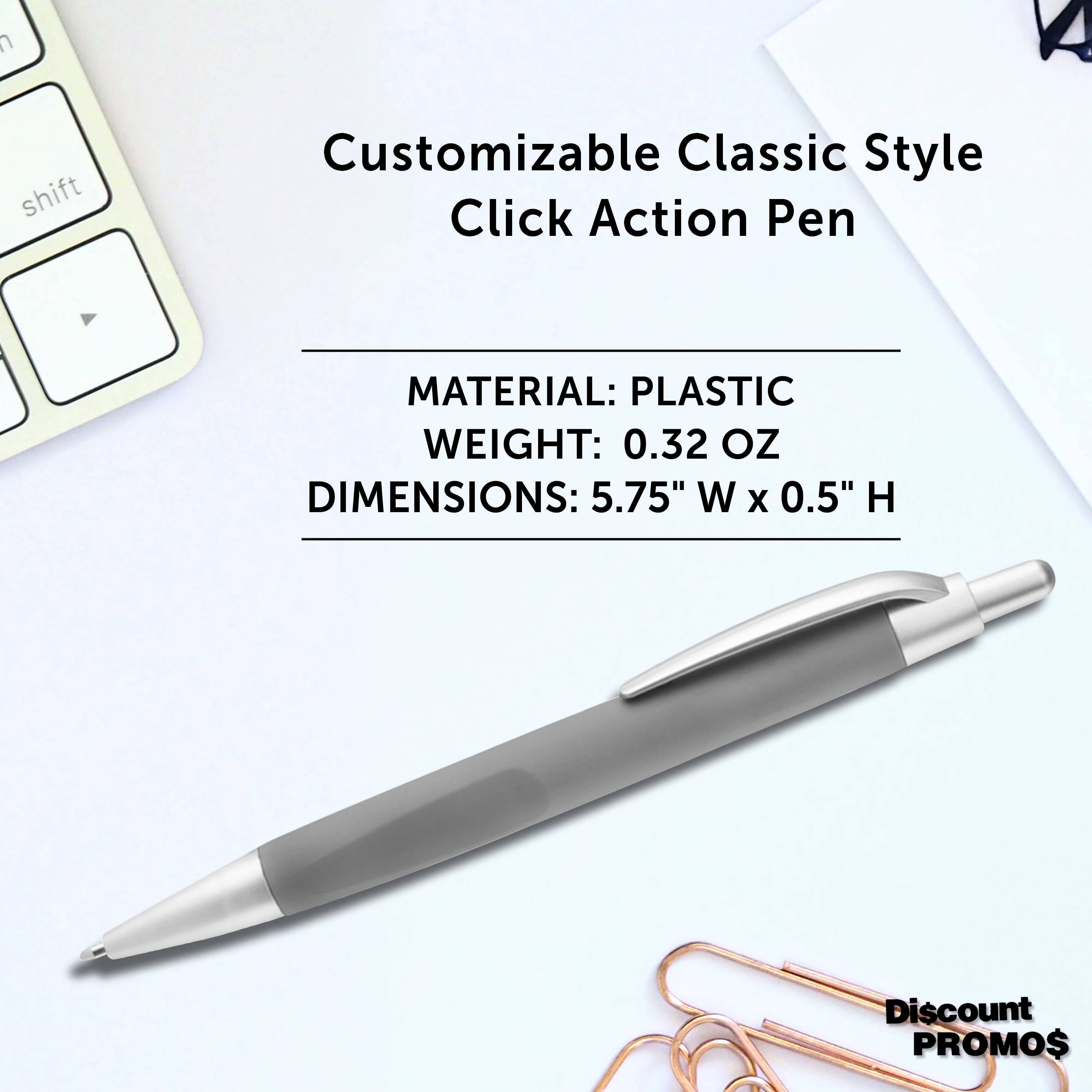 10 Atlas Click Action Pens Pack - Plastic, Black Ink - Grey