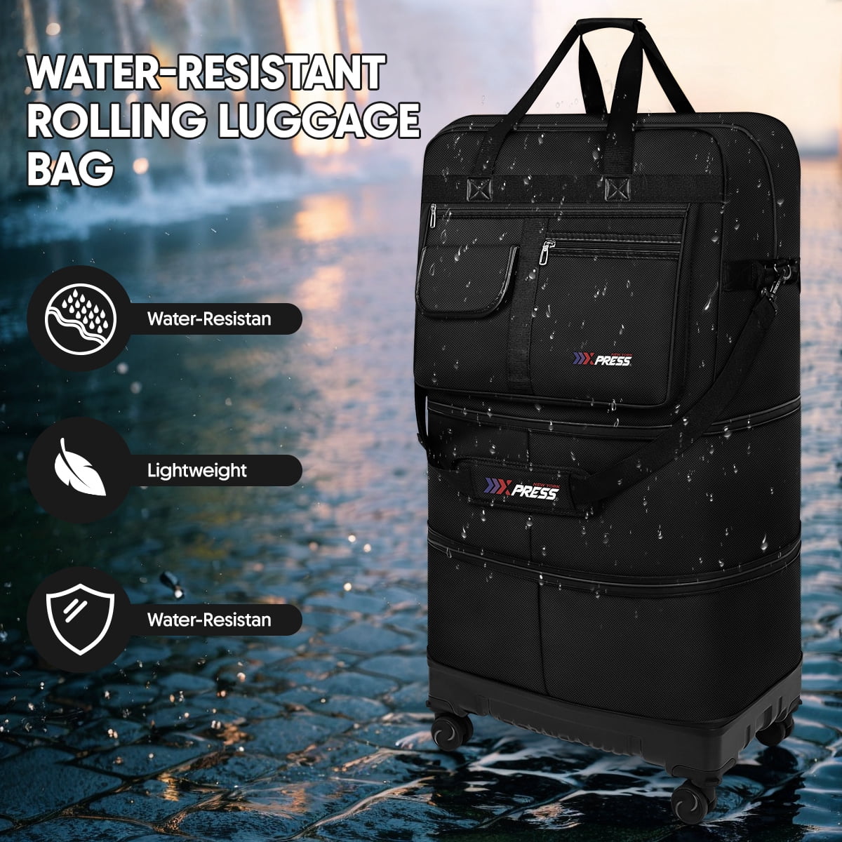 36" Expandable Foldable Suitcase Bag Large Collapsible Rolling Luggage Bag for Storage, Moving & Abroad Travel, Black, JM