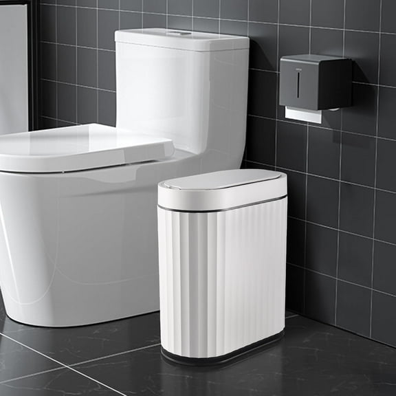 Automatic Motion Sensor Trash Can - 2 Gallon Slimline for Bathroom, Bedroom, Kitchen, Office - White with Gold Trim