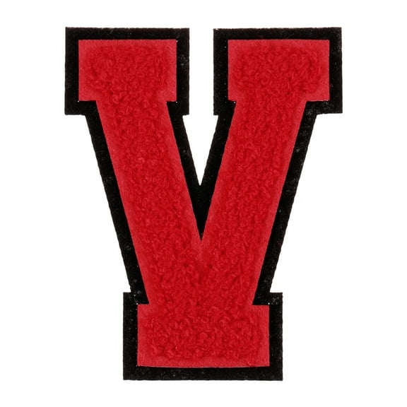 Chenille Letter Patches, 4" Alphabet V Iron on Patches for Repairing Clothing Jeans Shoes Hats DIY (Red)