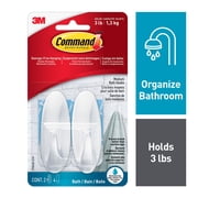 Command Designer Bath Hooks, Medium, White, 2 Wall Hooks, Bathroom Organization