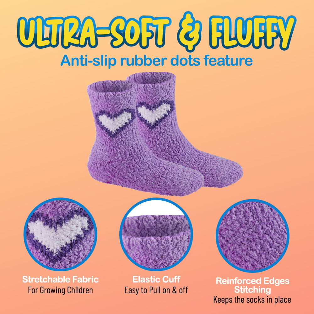 6 Pairs Warm Fuzzy Socks for Kids with Grippers - Non Skid Slipper Socks for Toddlers - Solid Hearts 2-4 Yr Debra Weitzner - image 4 of 5