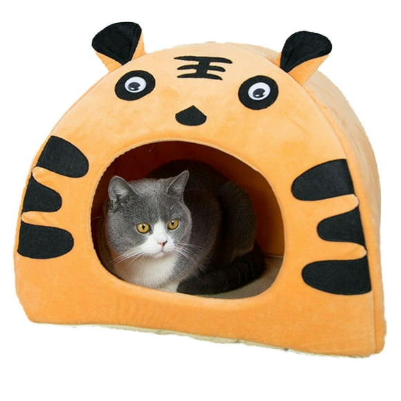 Pet Bed Cave Cute Plush Tiger Foldable Pet Bed House Pet Sleep Bed with Cushion