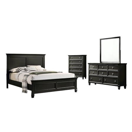 New Classic Tamarack 4-Piece Wood Queen Bedroom Set with Chest in Black