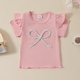 thumbnail image 5 of Fesfesfes Baby Girls' Fashion Clothes Girls' Casual Short Sleeve Round Neck Collar Solid Color Elastic Waist Short Pants Sets 0-3 Years(Pink,12-18 Months), 5 of 9