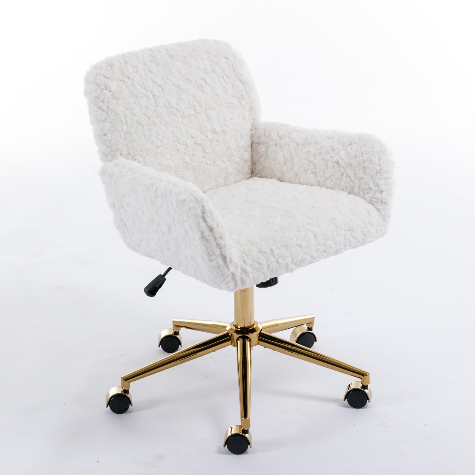 Office Chair, 360° Swivel Adjustable Vanity Chair with 320mm Large Golden Metal Base, 40° Reclining Desk Chair for Home Use