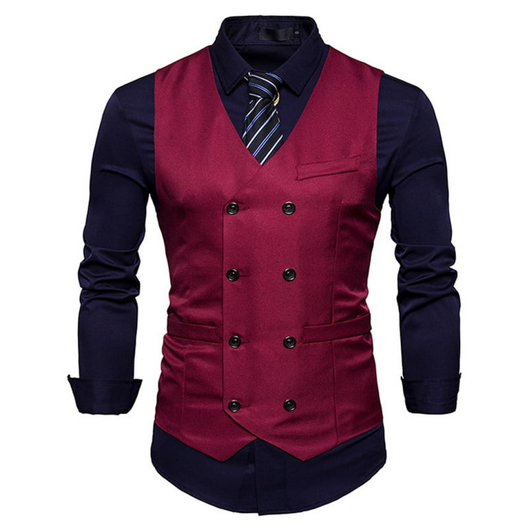 Xysaqa Men's Double Breasted Suit Vests, Slim Fit Formal Dress
