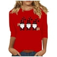 thumbnail image 3 of BiZtdJrK Holiday Sales Christmas Shirts for Women 3/4 Sleeve Round Neck Christmas Tees Tops Cute Gnomes Print Pullover Blouse Red M, 3 of 5