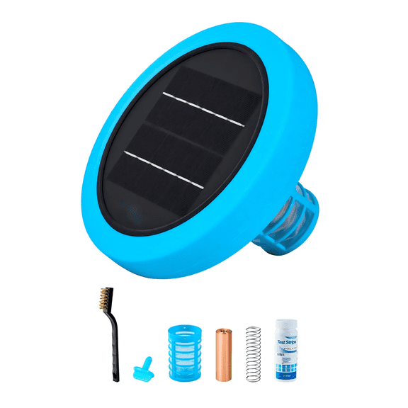 Solar Pool Ionizer, Round Copper Pool Ionizer Up to 35000 Gal, Floating Automatic Water Cleaner and Purifier, with Copper Anode, Spring, Brush and Filter for Pools & Spas