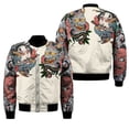 thumbnail image 3 of Chaqueta bomber de primavera y otoño para hombre, con estampado 3D de máscara de samurái Oni y tatuaje, con cremallera, informal, para la calle, 3 of 5