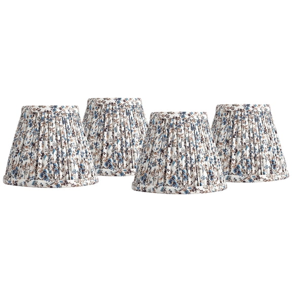Springcrest Nelle 3 1/2" Top x 6" Bottom x 5" High x 5" Slant Print Lamp Shade Replacement Set of 4 Blue Cream Floral Clip On Candelabra