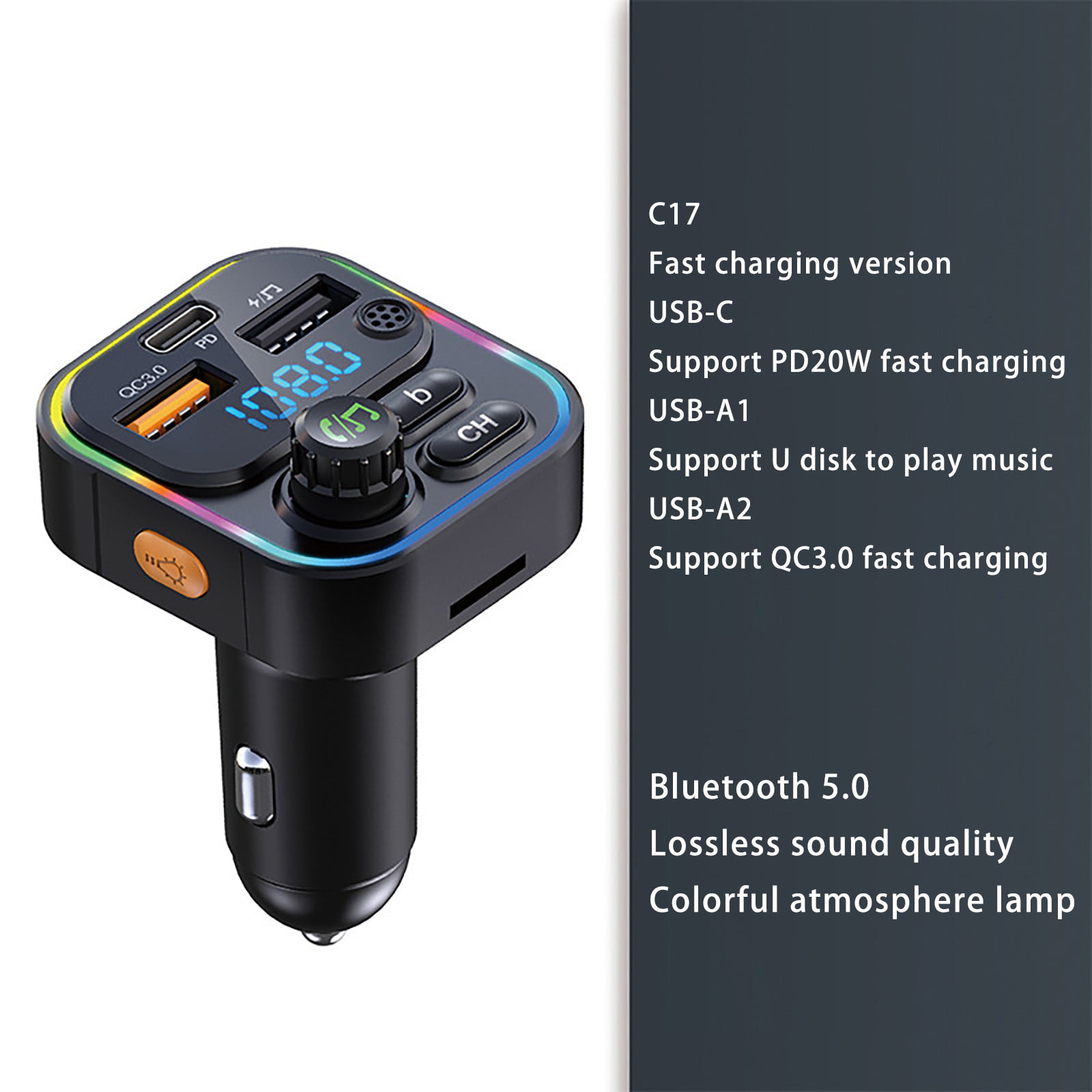 XMMSWDLA Adapter Wireless Bluetooth C17 Multi-function Car Charger Car MP3  Bluetooth Player Car Charging Audio Transmitter 