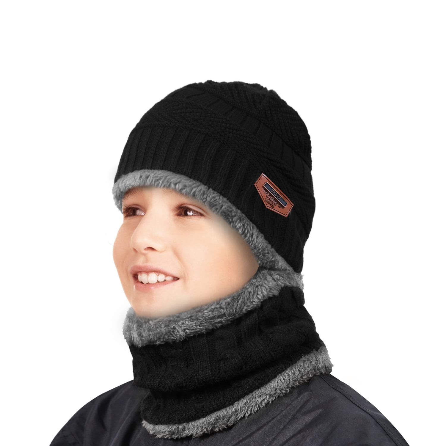 Kids Boys Girls Winter Hat and Scarf Set Warm Knit Beanie Cap Circle Scarf Set 