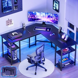 GUNAITO 61" L-Shaped Gaming Desk with Storage Shelves