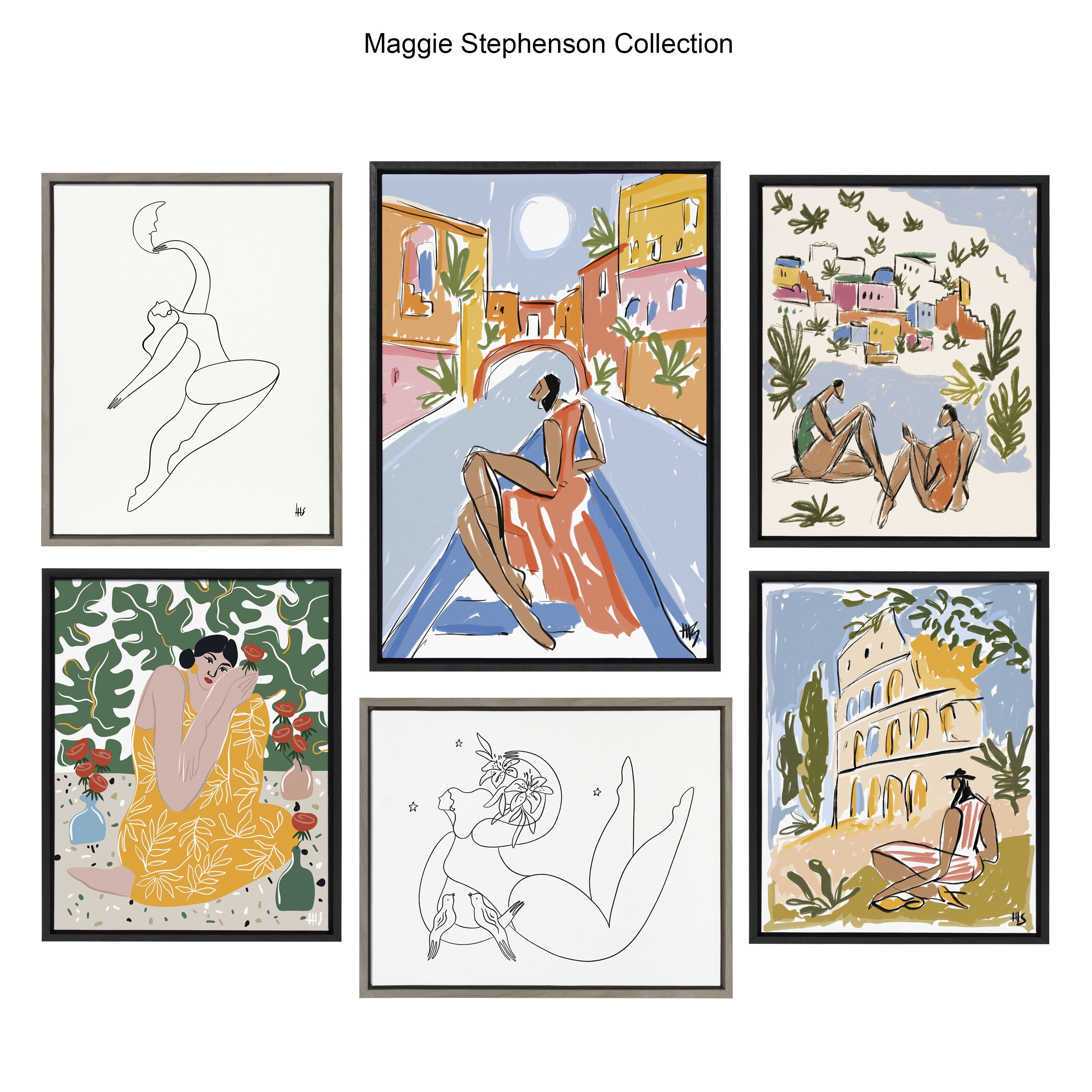 Kate and Laurel Blake Summer Lines 7 Framed Printed Glass Wall Art by Maggie Stephenson, 18x24 Gold, Chic Line Drawing for Wall
