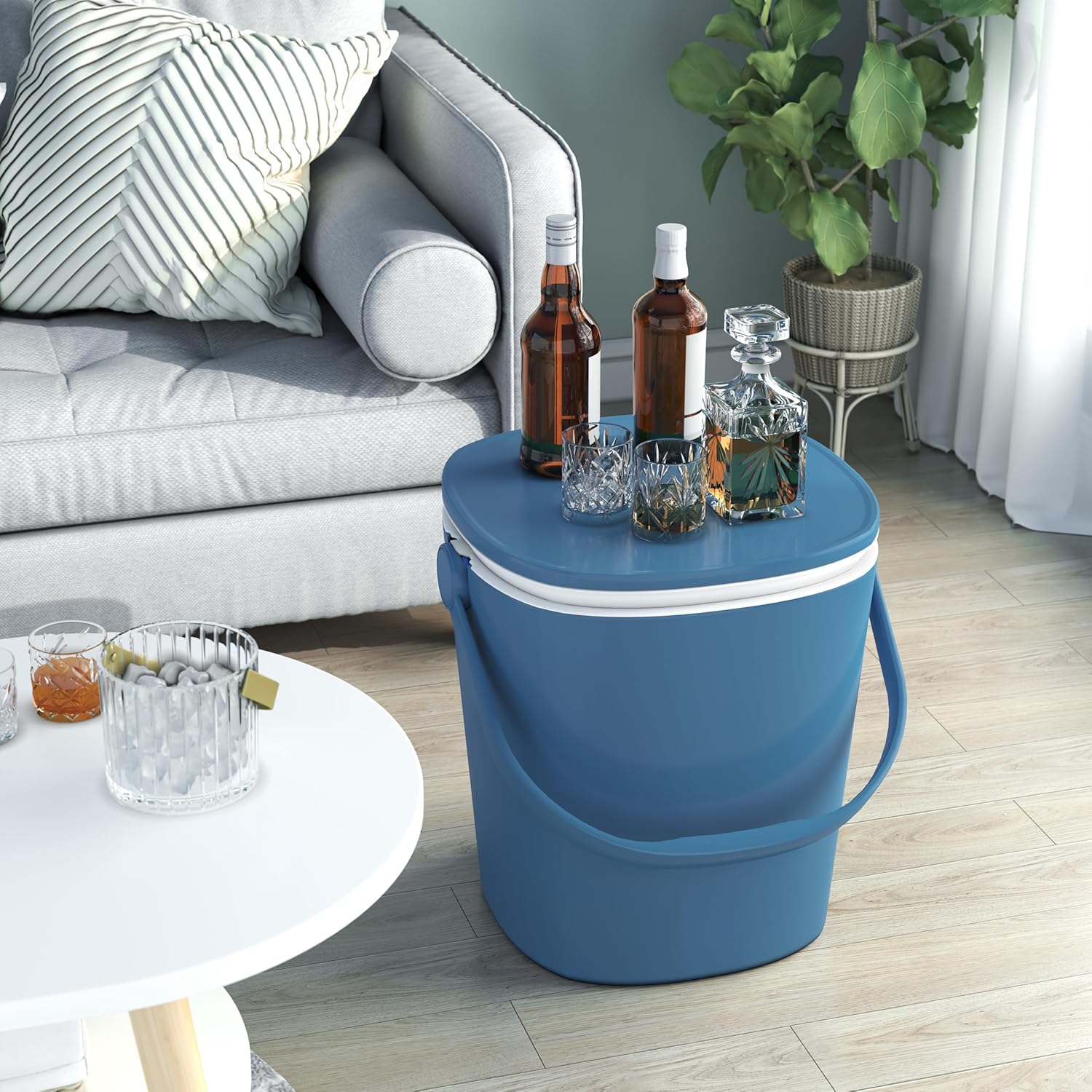 SHAREWIN Ice Cooler Table 4 Gallon, Lift Top Lid Outdoor Cooler Table with Hidden Bottle Opener & Food Clips, Portable Beer Wine Ice Bucket for Camping, Picnics, Backyard Parties and Pool Parties