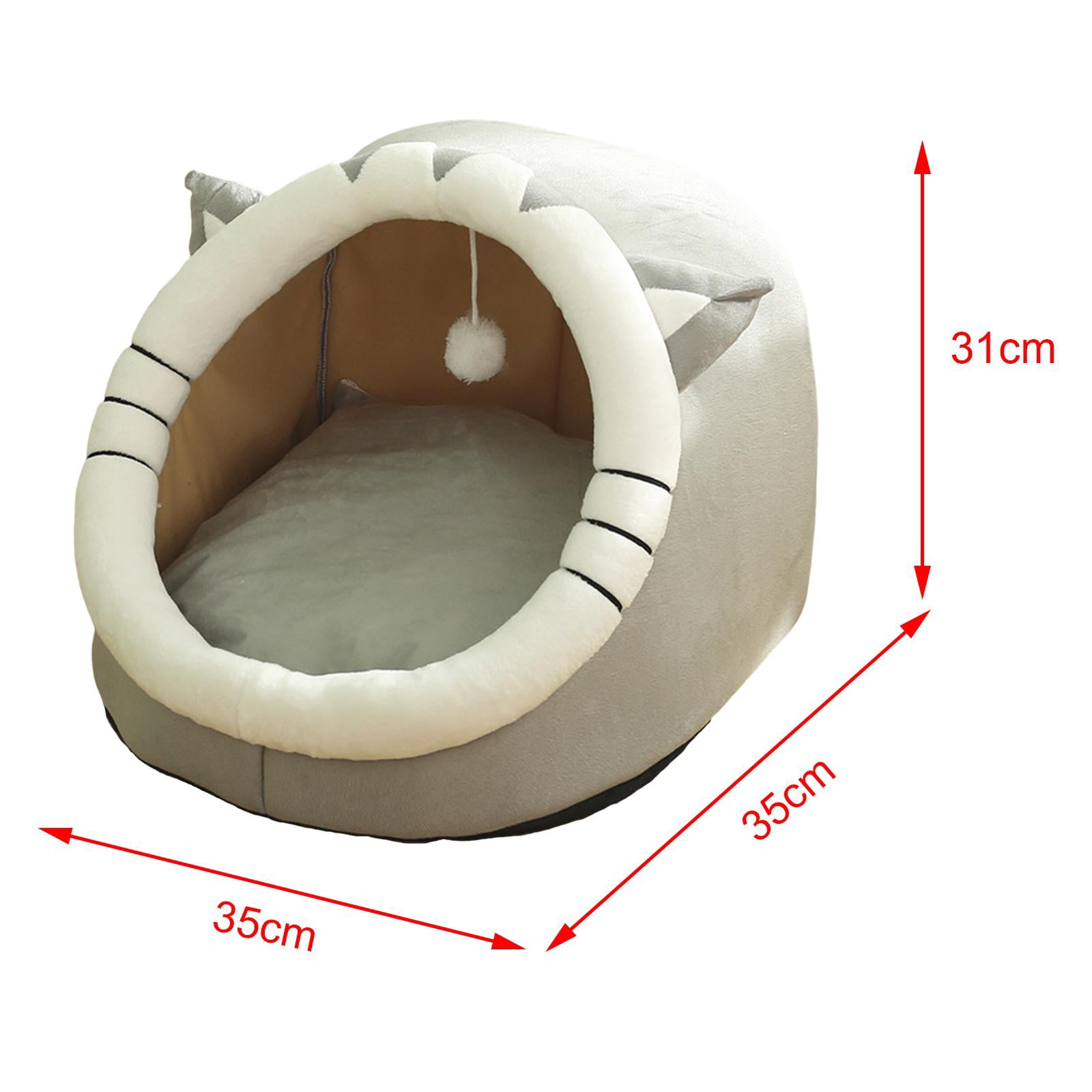 Cute Cave Bed with Ball Slip Bottom Furniture Warm Dog Basket Soft Hideout Portable Pet House Nest for Puppy Indoor Cats Rabbit Kitten , 35x35x31cm Gray