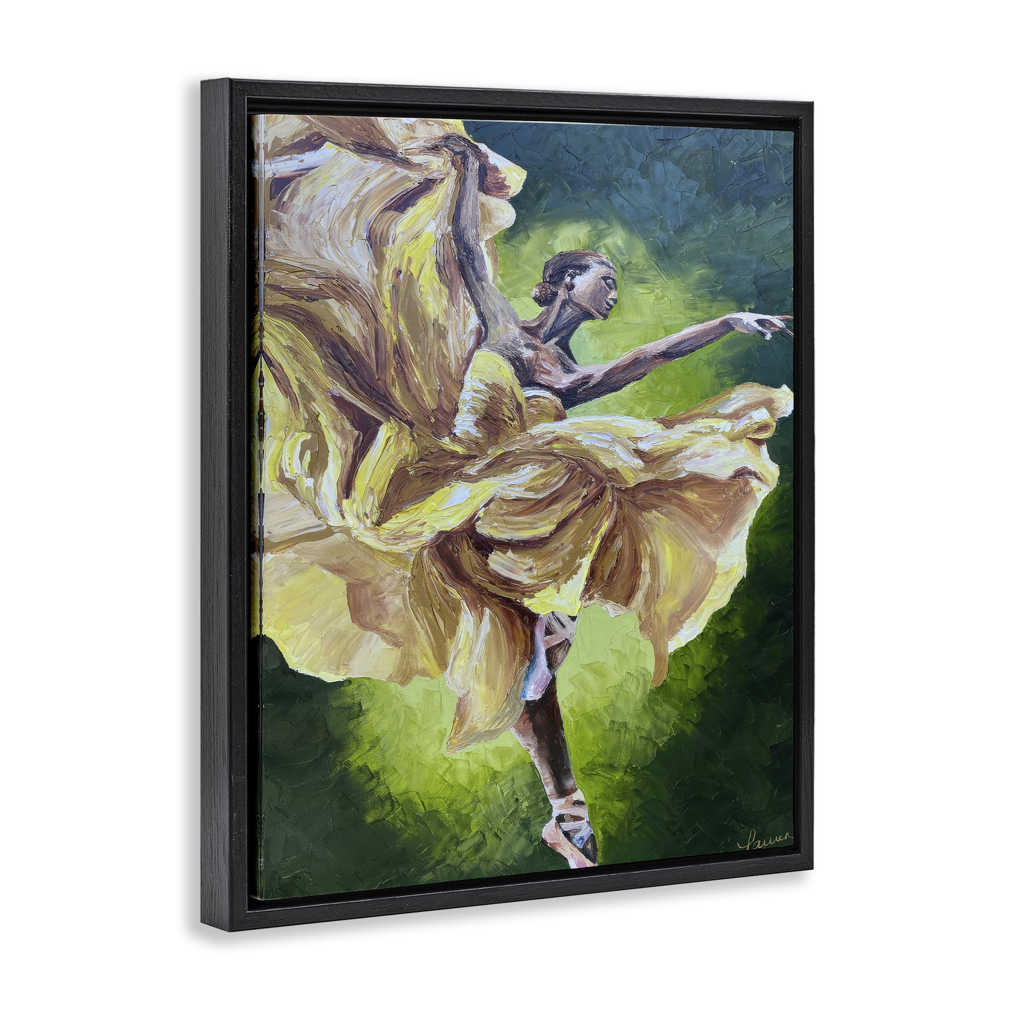 Stupell Industries Primavera Ballet Dancer Black Framed Floater Canvas Wall Art, design by Lauren Luna