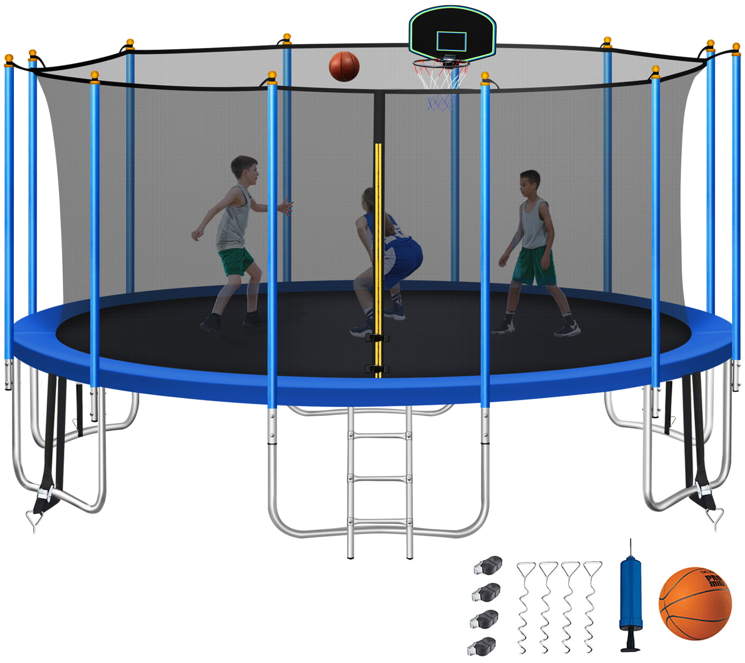 JumpKing Trampoline Basketball Hoop with Attachment and Inflatable Basketball 