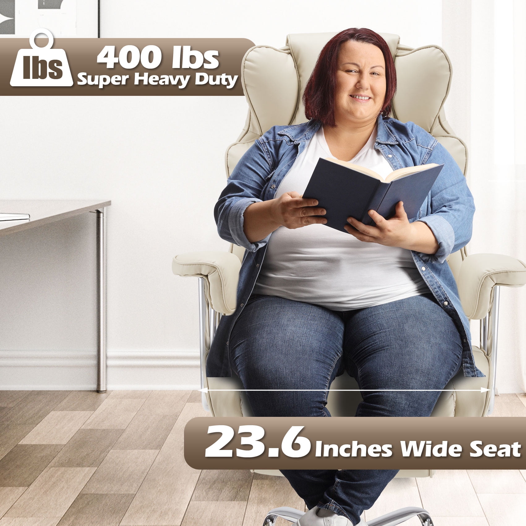 zzw Big and Tall Executive Office Chair, Reclining with Footrest, Adjustable High Back Ergonomic Leather Chair, 400lb Capacity