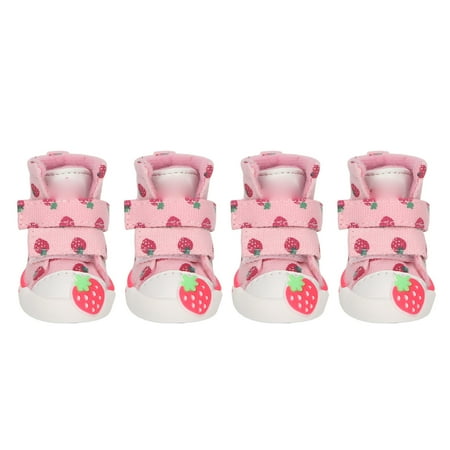 Dog Shoes Slip Resistant Breathable Canvas Cute Strawberry Dog Boots For Small Dogs Teddy Bichon Pomeranian 3