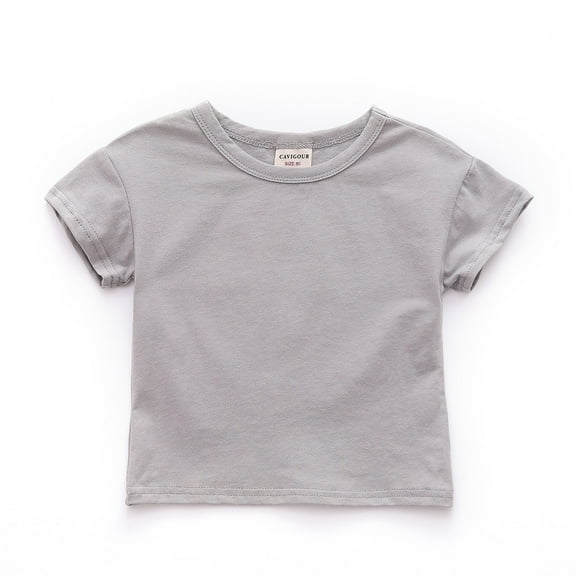 Baby Boy T Shirt Children Kids Short Sleeve Solid Color Girls Crew Neck Boys Graphic T-Shirt Grey 12-18 Months