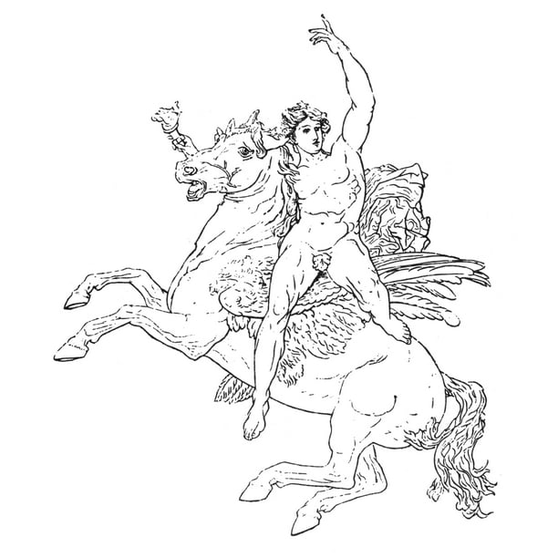 Mythology: Pegasus. /Npegasus And The Genie Of Art. Line Drawing After An  Antique French Engraving. Poster Print by (24 x 36) - Walmart.com