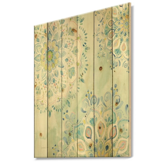 Designart 'Watercolor mandalas III' Floral & Botanical Print on Natural Pine Wood