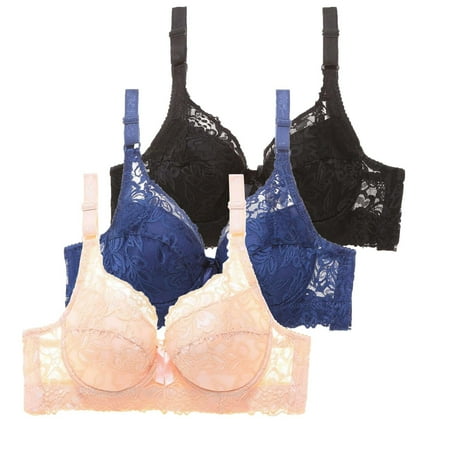 Quealent Women s Plus Size Unlined Minimizer Underwire Full Figure Bra-3Pack (Navy 75D)