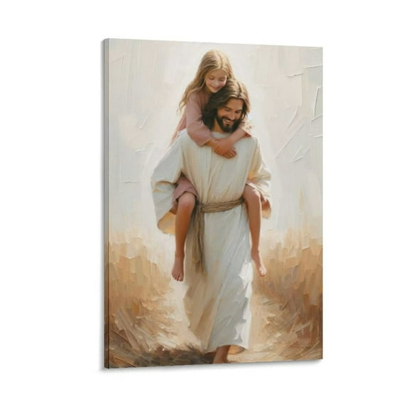 Smiling Jesus Wall Art Jesus Carrying Girl Canvas Painting Picture Print Wall Art Poster Painting Canvas Posters Artworks Gift Room Aesthetic 24x36inch(60x90cm)