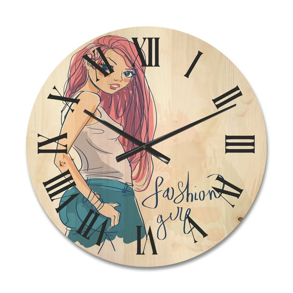 Designart 'Trendy Fashion Woman I' Children's Art Wood Wall Clock