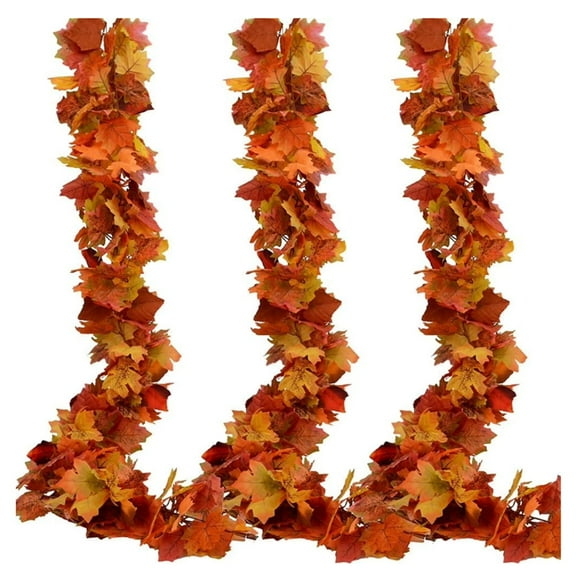 Fall Maple Leaf Garland, 3 Pcs Artificial Autumn Maple Leaves, Fall Kitchen Decor, Fake Leaves, Fake Fall Leaves, Fall Leave Vines Hanging Foliage for Indoor Outdoor Home Fireplace Decor